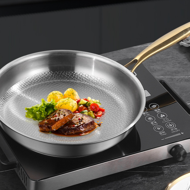 Titanium Frying Pan Uncoated Stainless Steel Base