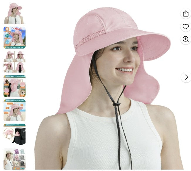 Women Sun Hat Neck Flap Cover, UV Protection Wide Brim Fishing Hat, Ponytail Hole Hiking Hat, Foldable Beach Cap Gardening Camping Outdoor Safari Sun Hat, Summer Travel Gifts UPF 50+, Pink